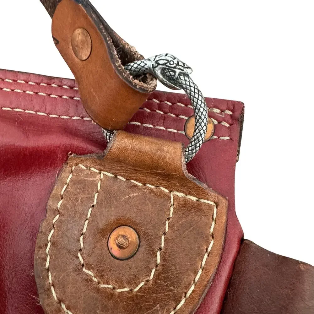 Handmade leather ren faire fantasy mix leather crossbody bag - Picture 7 of 12